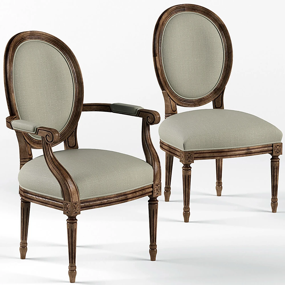 French Country Chair Set with Flax Linen and Brown Ash