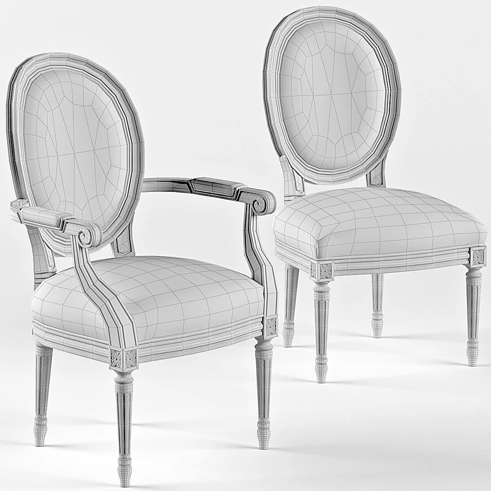 French Country Chair Set with Flax Linen and Brown Ash (2)
