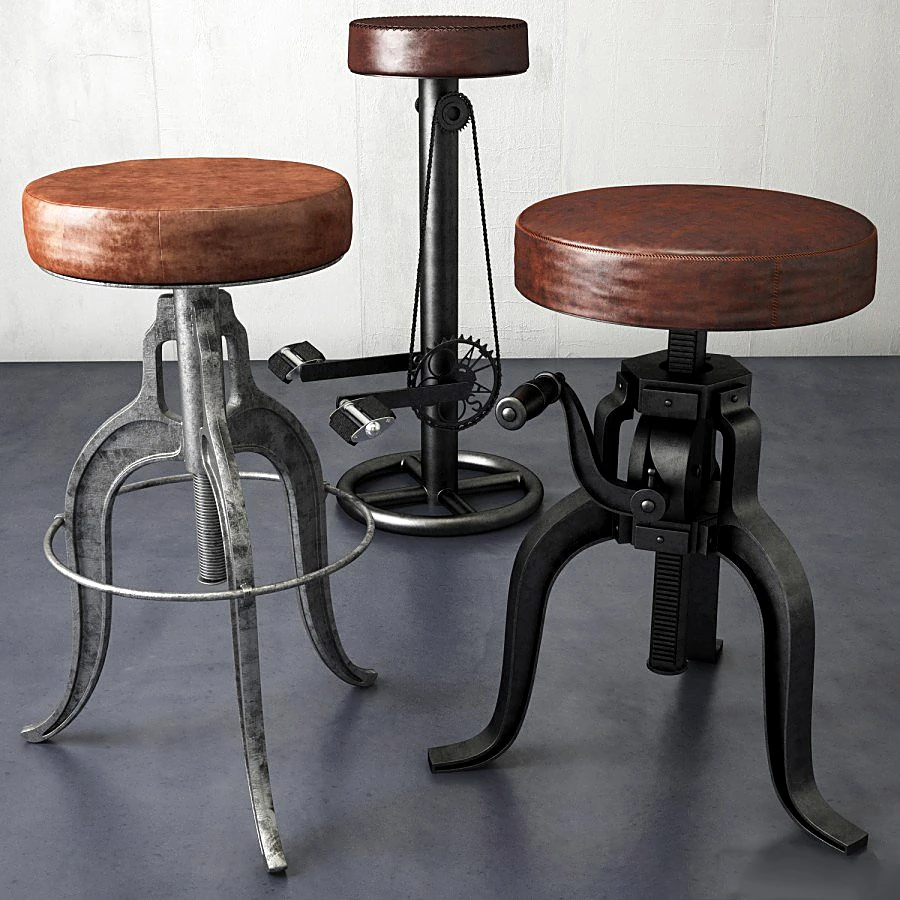Industrial Bar Stools with Leather Seats and Metal Bases