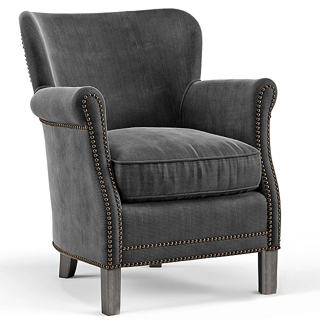 Club Armchair with Nailheads and Dark Grey Fabric