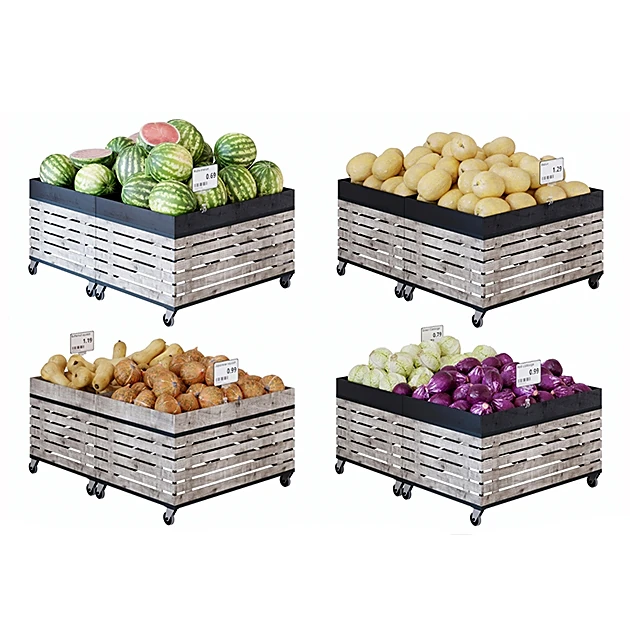 Produce Display Racks with Slatted Wood Design