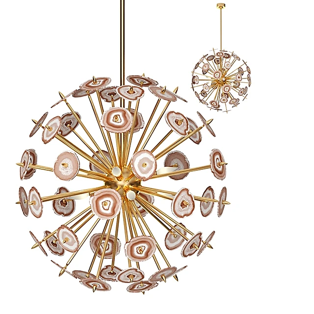 Chandelier with Agate Slices and Brass