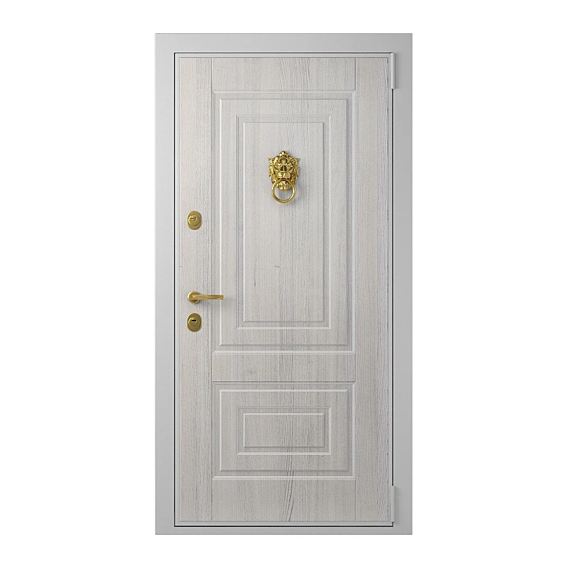 Entrance Door with Lion Knocker and Paneled Design