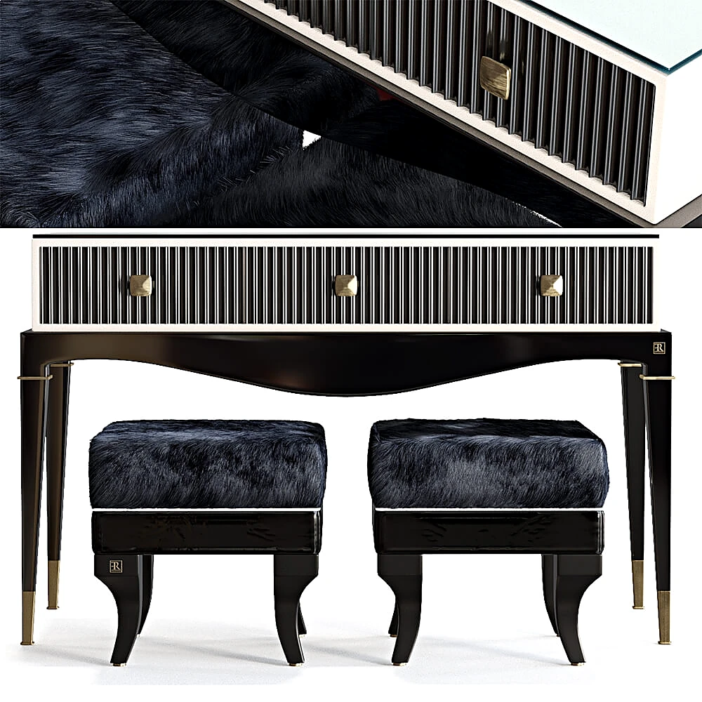Console Table and Ottomans by Ferris Rafauli