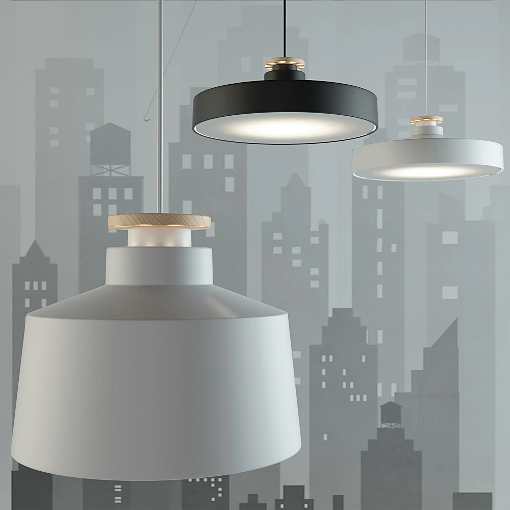 Ceiling lamp set with Black and White Metal Shades
