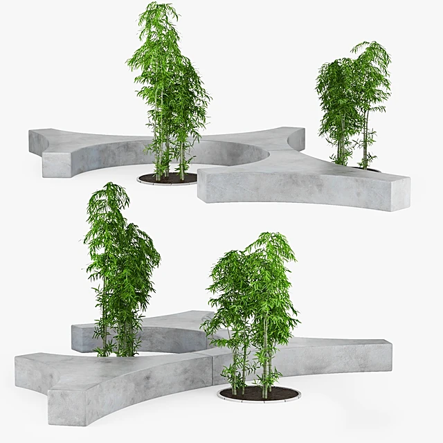 Modular Concrete Planter Bench with Integrated Greenery