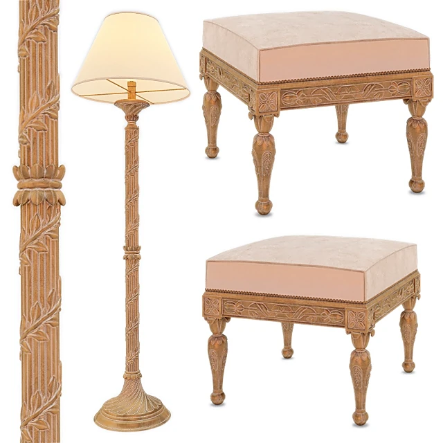 Floor Lamp and Ottomans Set by Roberto Giovannini