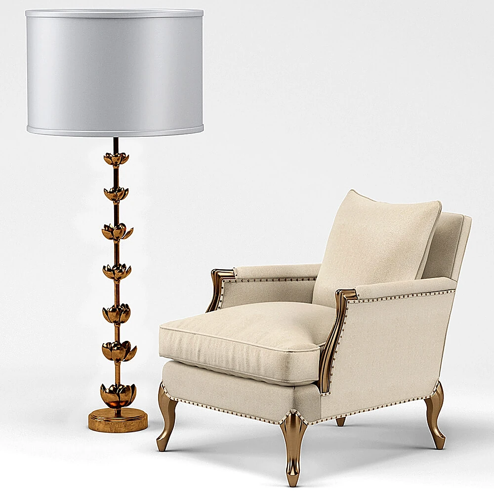 Classic Upholstered Armchair with Gold Accents
