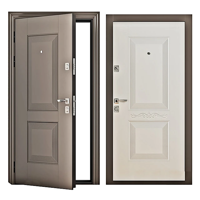 Entrance Door with Paneled Design and Modern Hardware