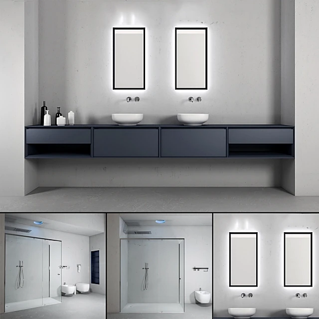 Modern Bathroom Furniture Set with Dual Sinks