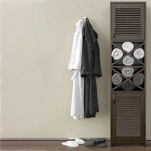 Storage Cabinet with Dark Wood and Slatted Doors