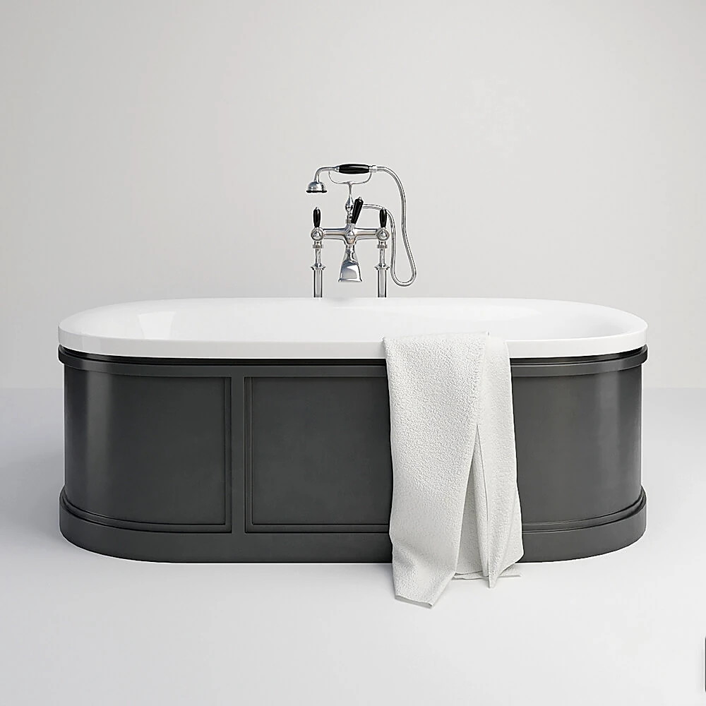 Traditional Bathtub with Dark Paneled Exterior