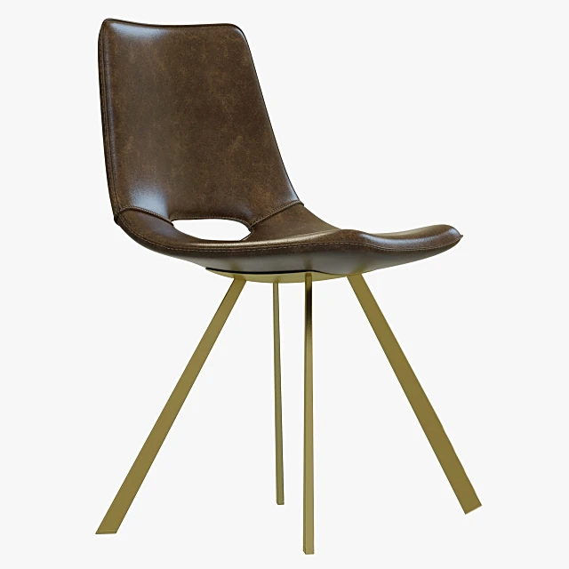 Modern Chair with Distressed Brown Seat and Gold Legs