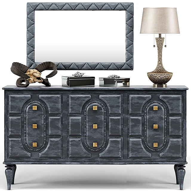 Dresser with Distressed Finish and Gold Handles