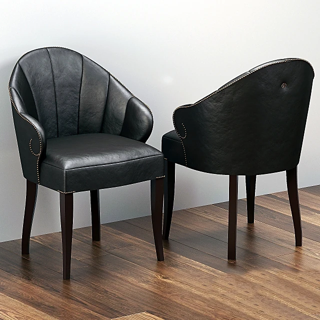 Dining Chair with Black Leather and Stud Detailing