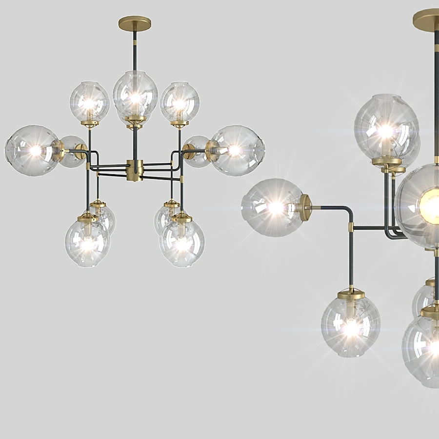 Chandelier with Clear Glass Globes and Black Metal