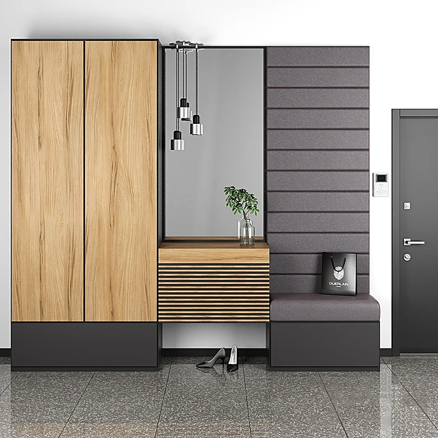Modern Entrance Hallway Set with Wood and Upholstered Elements