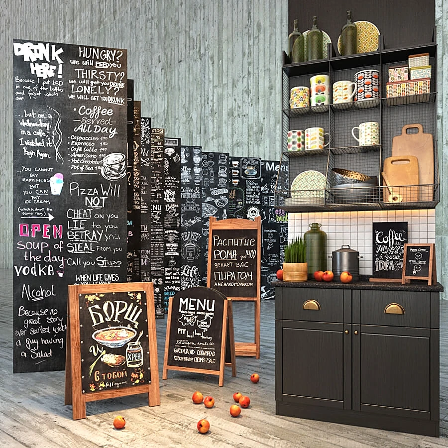 Chalkboard Decor Set with Chalk Art and Wood Frames