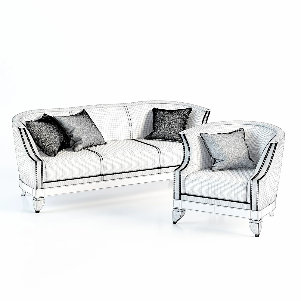 Classic Black Leather Sofa and Armchair Set (2)