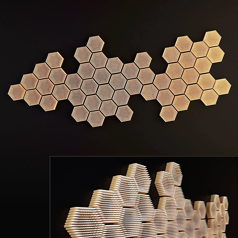 Wall Sculpture with Layered Hexagonal Design