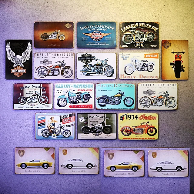 Metal decorative plates collection with Auto-Moto vintage style