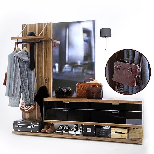 Entrance Hall Set with Modern Wood and Black Drawers