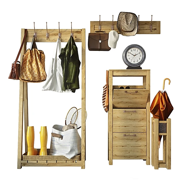 Hallway Furniture Set with Natural Wood Finish