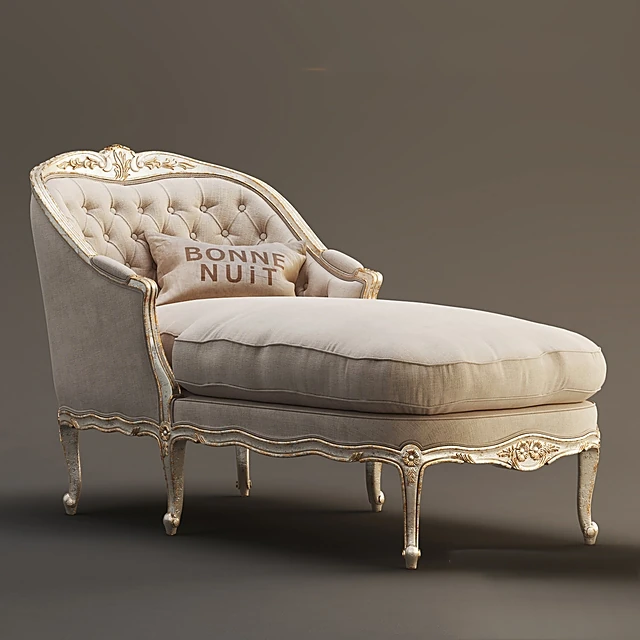 Chaise Lounge Louis in Gold Taupe Two-Tone by Eloquence