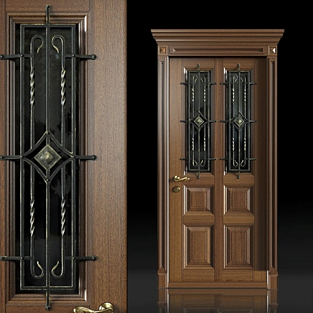 Double Entrance Door with Wrought-Iron Grille