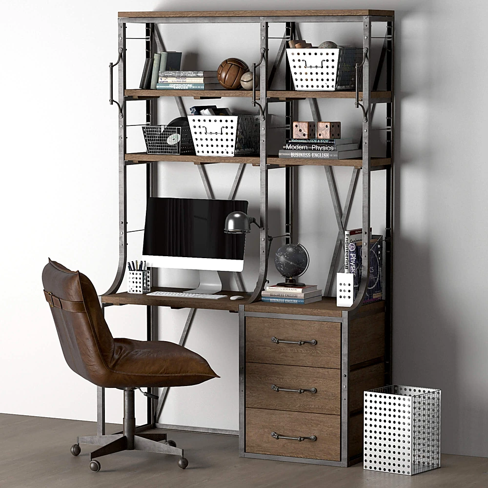 Desk with Shelving Unit Industrial Wood and Metal