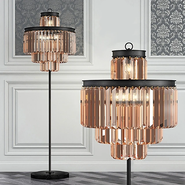 Glass floor lamp with Tiered Crystal Design