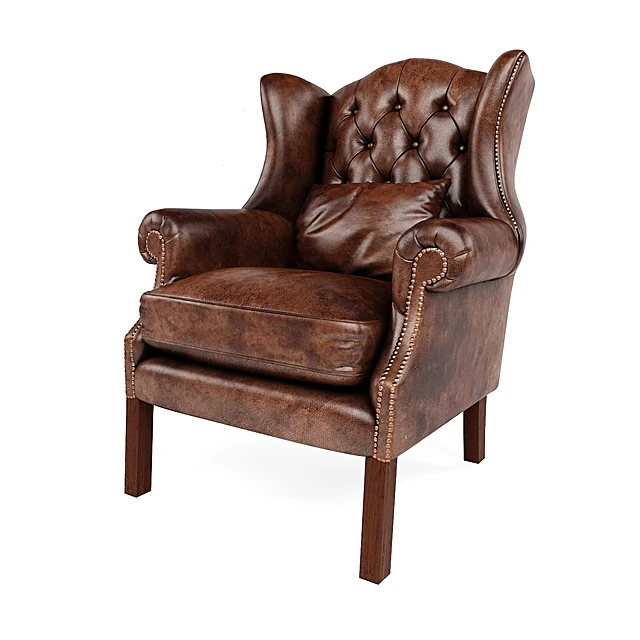 Classic Club Armchair with Tufted Brown Leather