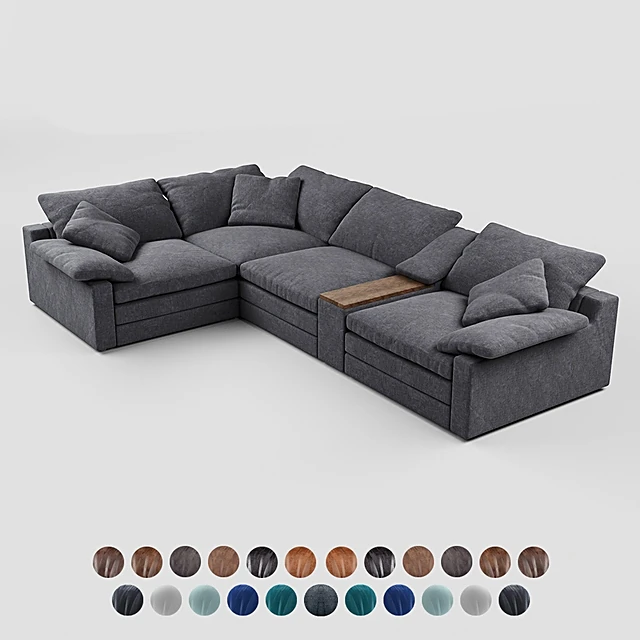 Corner modular sofa with wooden insert