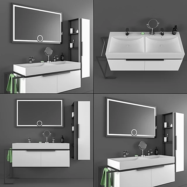 Modern Bathroom Cabinet and Washbasin Set with LED Mirror