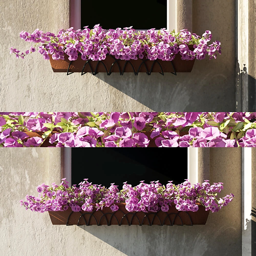 Flower Box with Purple Flowers and Metal Bracket