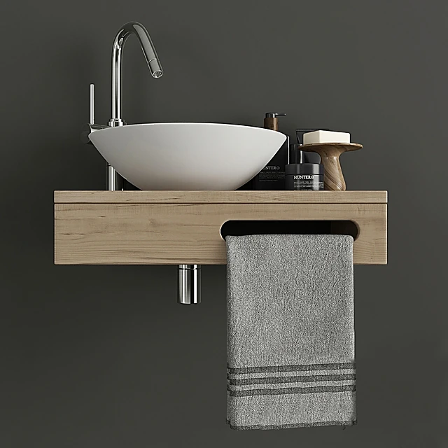 Wall-mounted Bathroom Vanity with Wooden Shelf and Vessel Sink