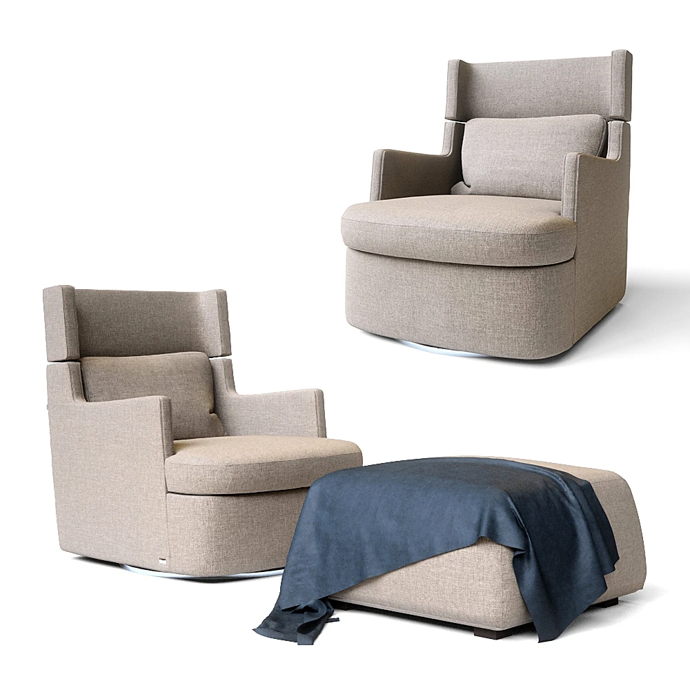 Upholstered Swivel Armchair and Ottoman Set