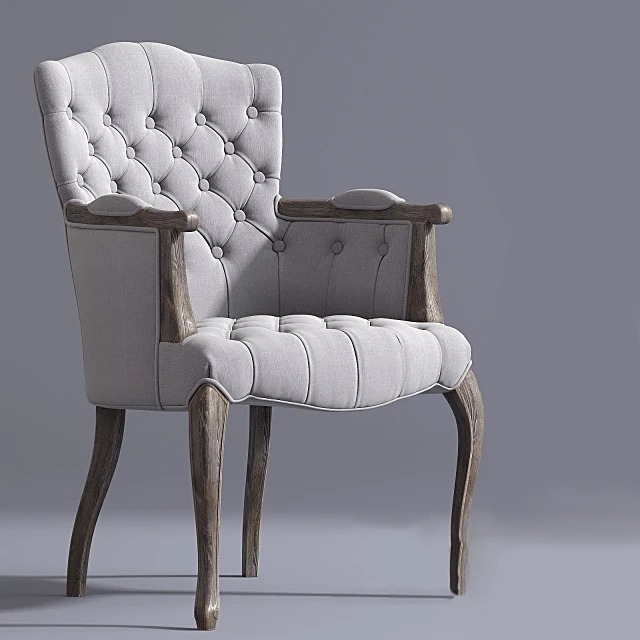 French Victorian style armchair with Tufted Upholstery and Wooden Legs