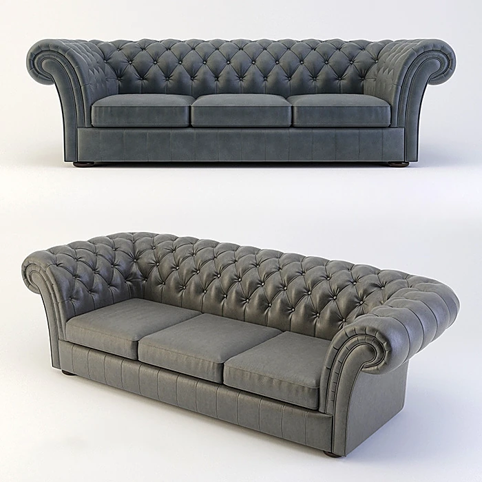 Chesterfield Sofa with Tufted Grey Upholstery