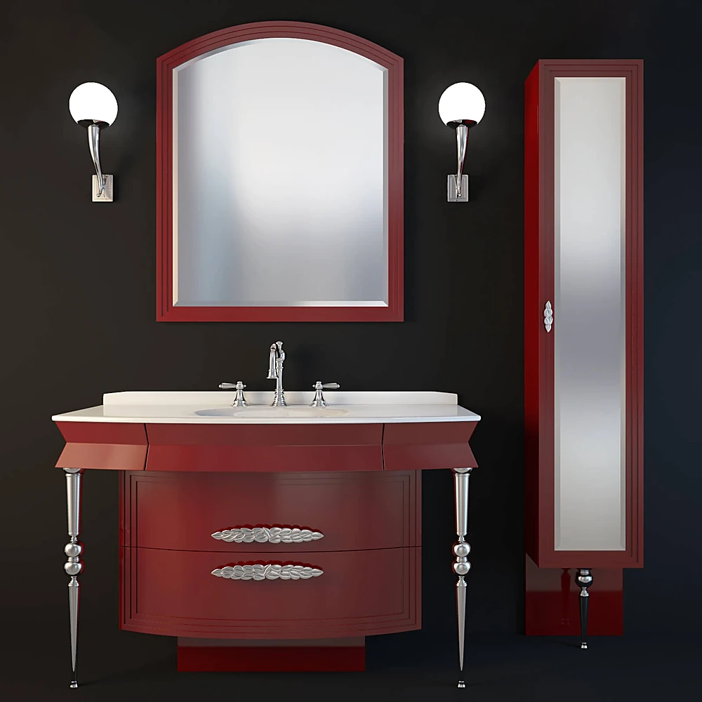 Bathroom Furniture Set with Classic Red Lacquer Finish