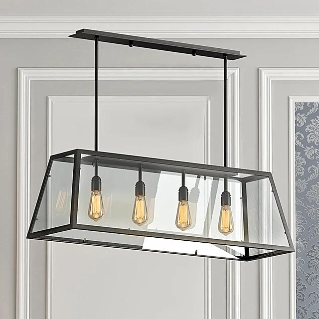 Industrial Loft Linear Pendant Light with Filament Bulbs