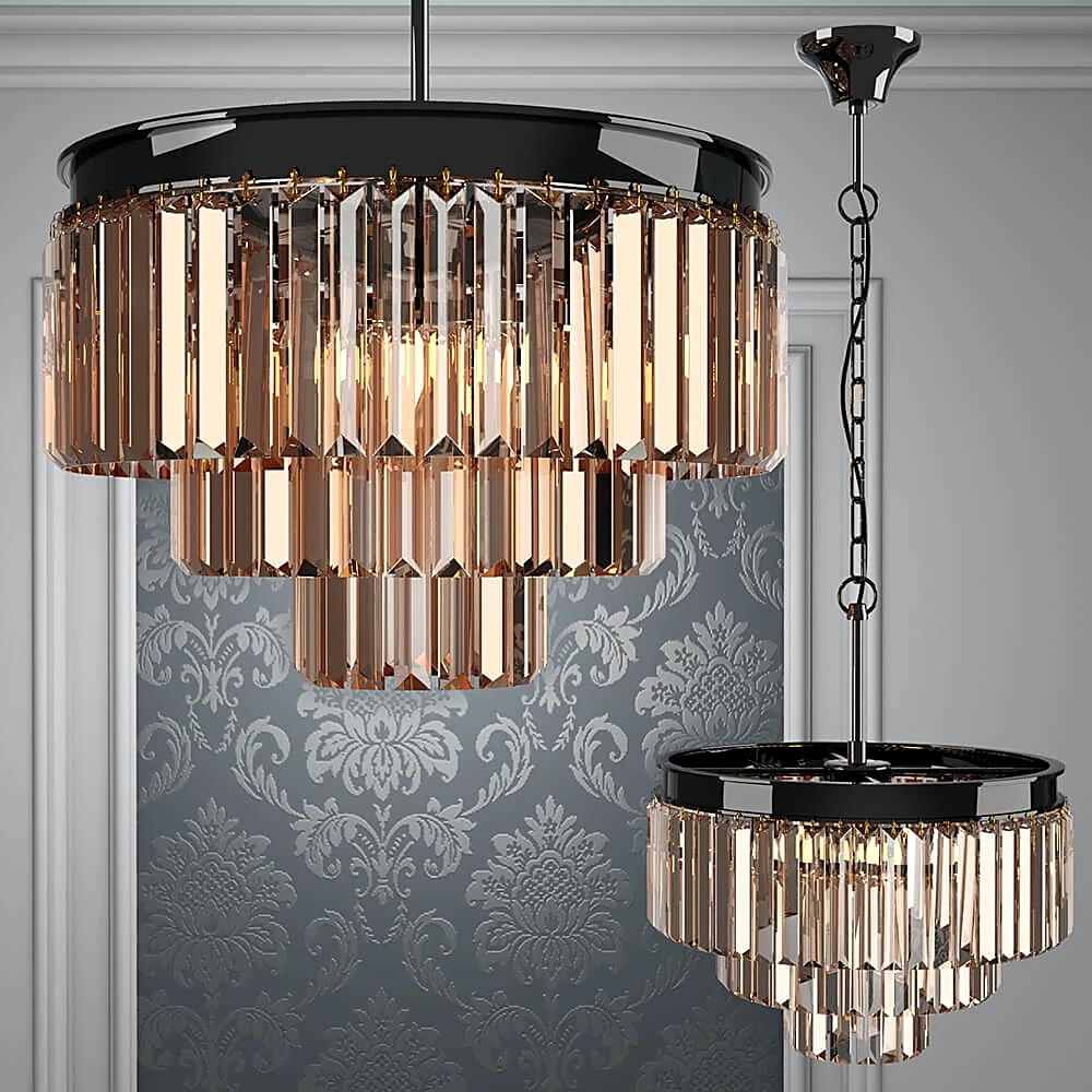 Chandelier 1920s Odeon Smoke Glass Fringe - 3 rings by RH