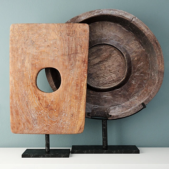 Rustic Teakwood Sculptures on Stands