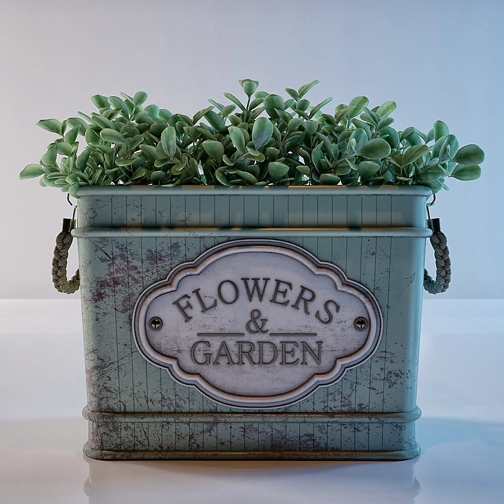 Decorative Plant Arrangement with Distressed Metal Planter