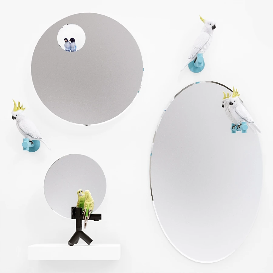 Decorative Mirror Set with Parrot Figures