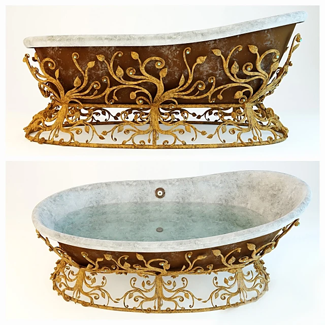 Freestanding Bathtub with Ornate Forged Stand