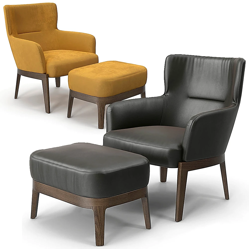 Modern Upholstered Armchair and Ottoman Set