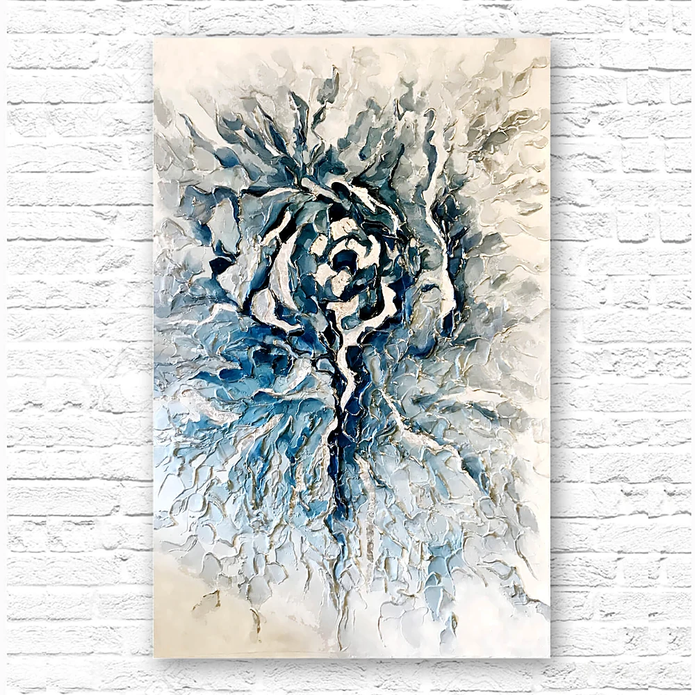 Quadro Astratto con Tonalità Bianche e Blu Testurizzate