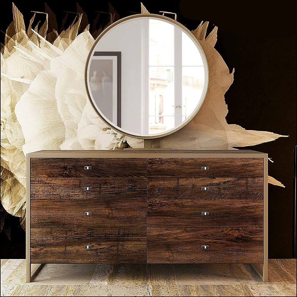 Dresser with Dark Wood and Metallic Frame