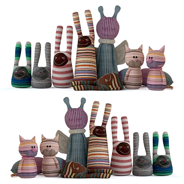Textile Toy Set with Striped Knitted Fabric